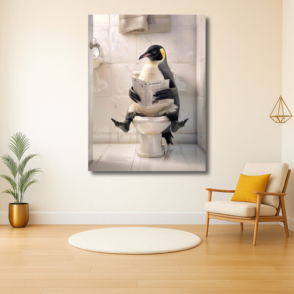 Pinguïn op het toilet met krant