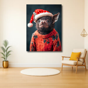Vleermuis in een feestelijke trui met kerstmuts