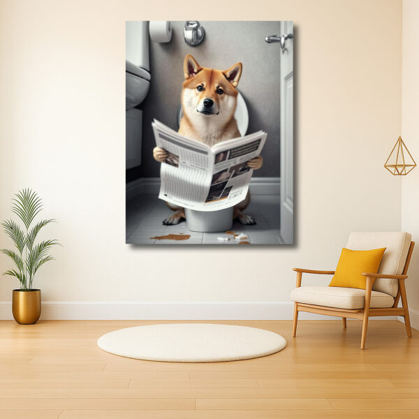 Lezende hond op toilet met krant