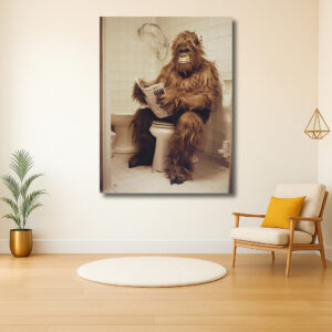 Gorilla leest krant op het toilet