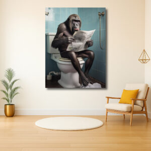 Gorilla leest krant op toilet