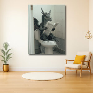 Draak leest krant op toilet