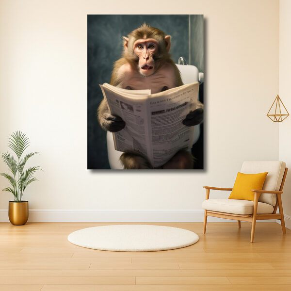Aap leest met verbazing op het toilet