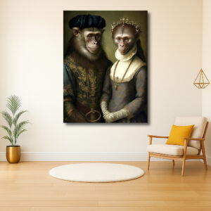 Koninklijk portret van apenpaar in renaissance kleding