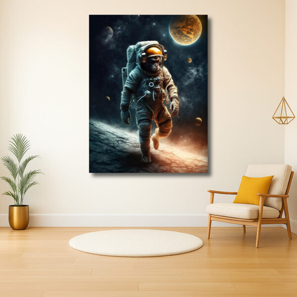 Aap in astronautenpak op ruimtereis