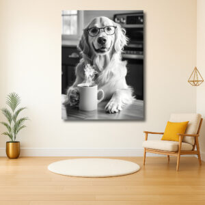 Koffiepauze van een wijs hond