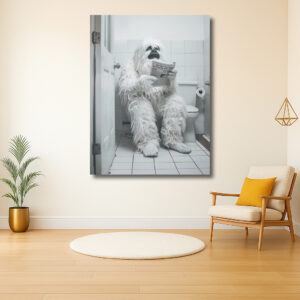 Yeti leest krant op het toilet