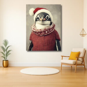Pinguïn in kersttrui en muts