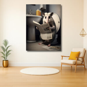 Opossum met krant in badkamer