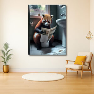 Rode panda leest de krant op het toilet