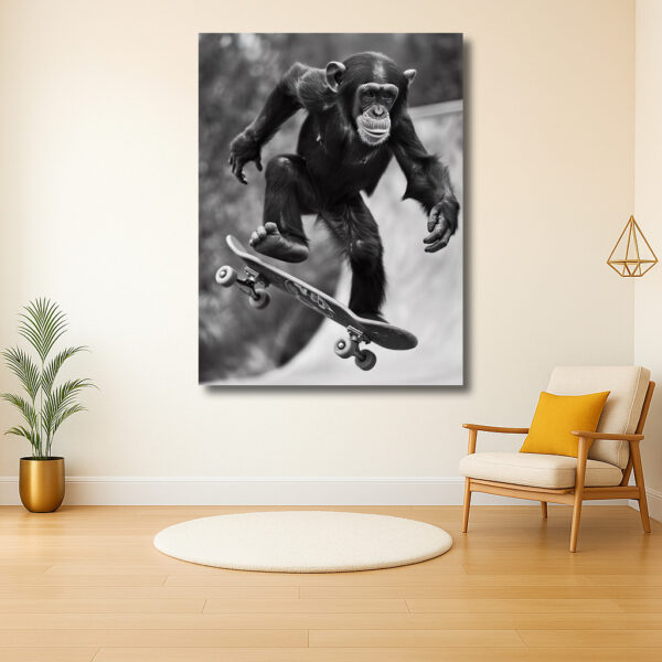 Aap in actie op een skateboard