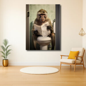 Aap leest krant op het toilet