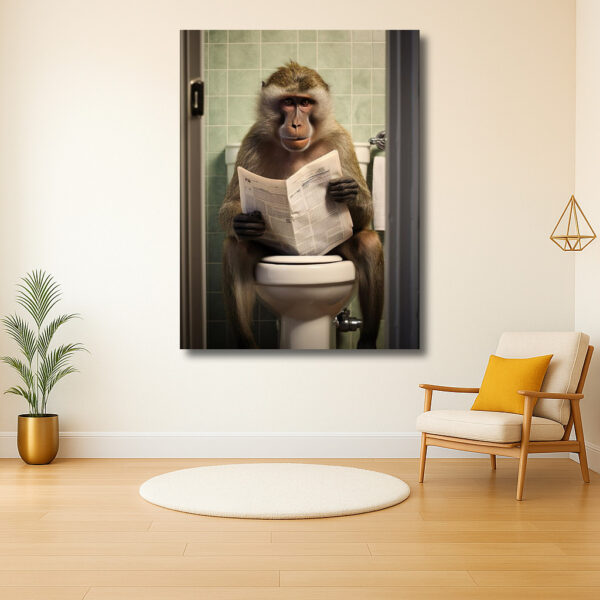 Aap leest krant op het toilet