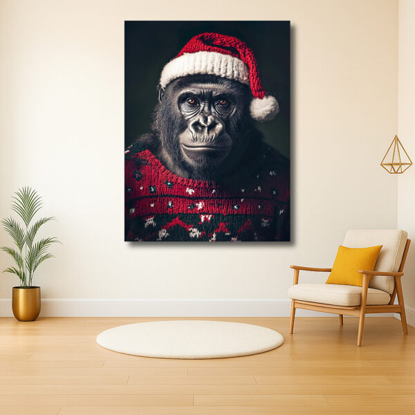 Gorilla met Kerstmis Trui en Muts