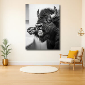 Wisent poetst tanden in badkamer