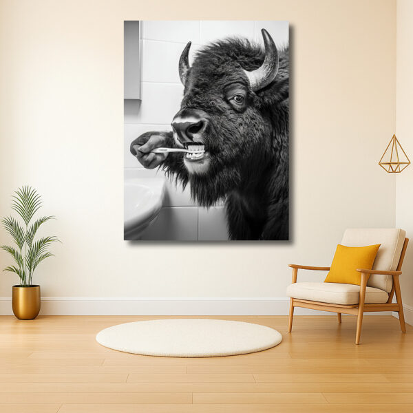Wisent poetst tanden in badkamer