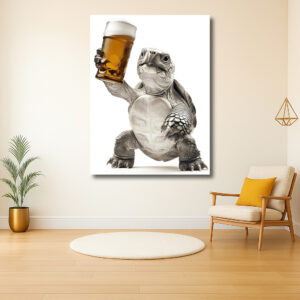 Schildpad met Bierglas in Opgewekte Pose