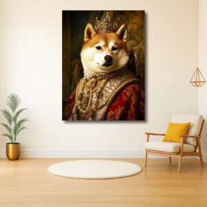 Majestueuze hond in koninklijke kledij