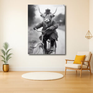 Stier op de fiets met hoed