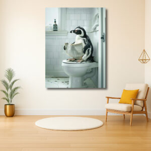 Pinguïn op het toilet met krant