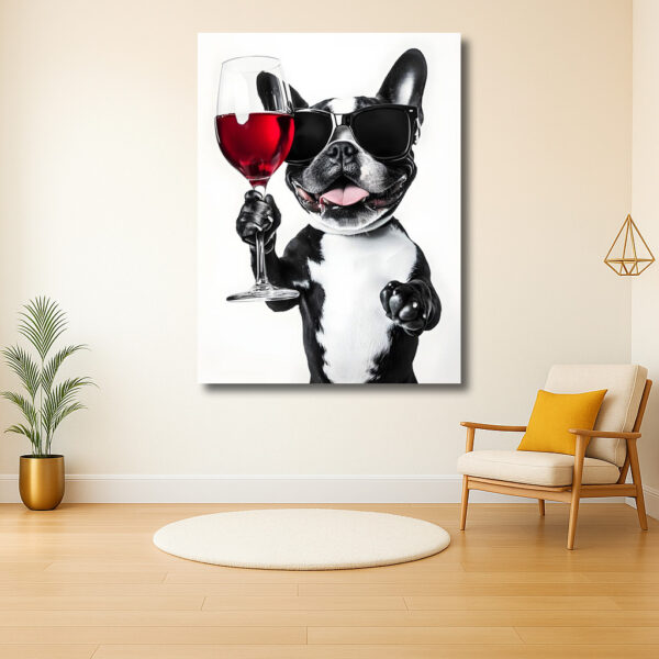 Hond met zonnebril en wijnglas