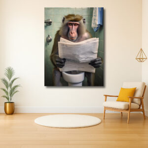 Baviaan leest krant op toilet