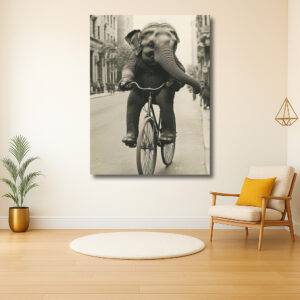 Olifant op avontuur op de fiets