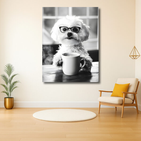 Hond met bril en koffie