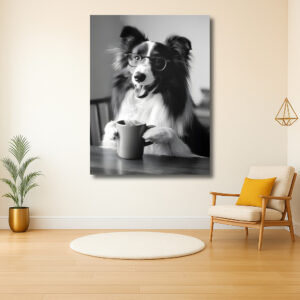 Hond met bril en koffie
