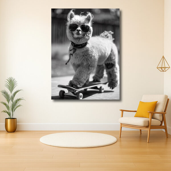 Stijlvolle Lama op een Skateboard