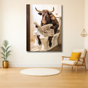 Stier leest krant op toilet