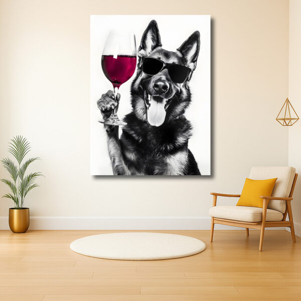 Hond met zonnebril en wijnglas