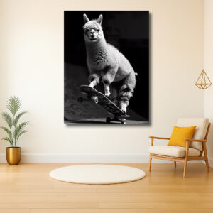 Skateboardende lama in actie