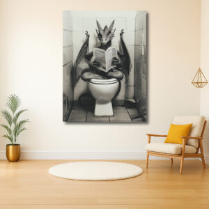 Rustige draak op het toilet met krant