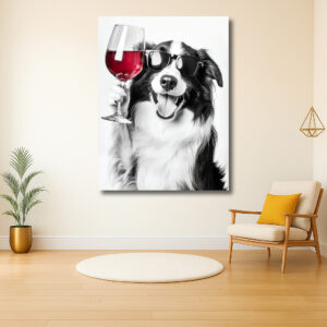 Hond met zonnebril en wijnglas