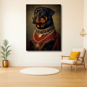 Majestueuze hond in koninklijke kleding