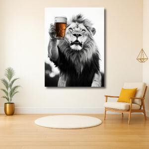 Leeuw met glas bier