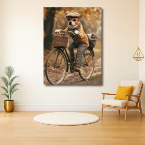 Stijlvolle hond op vintage fiets in herfstbos