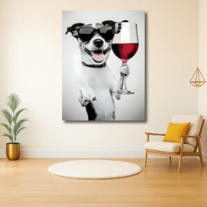 Hond met zonnebril en wijnglas