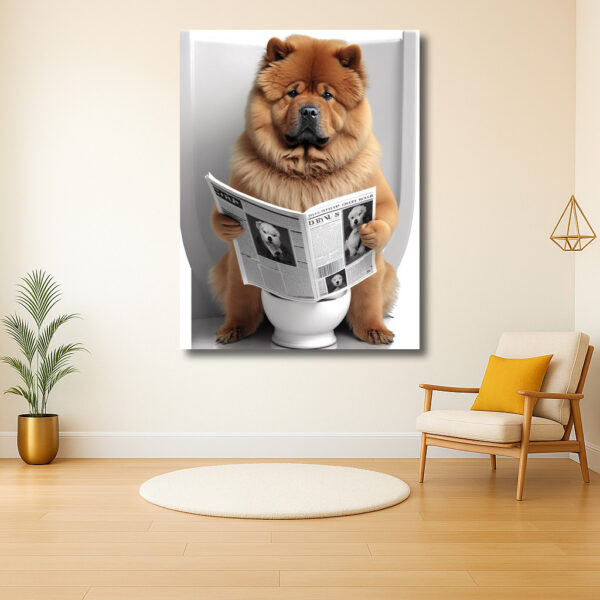 Chowchow leest de krant op toilet