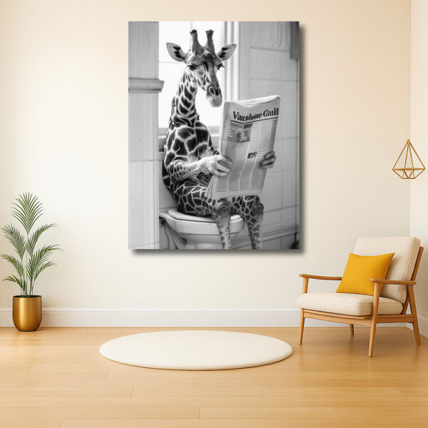 Giraffe leest krant op toilet