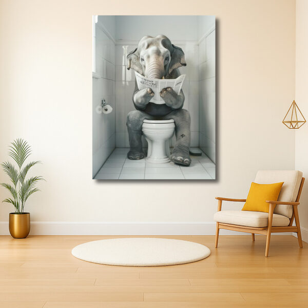 Olifant op de wc met krant