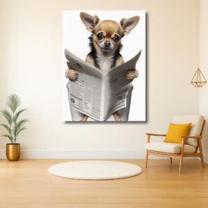 Hond leest krant op het toilet