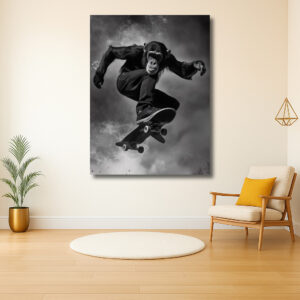 Chimpansees op een skateboard