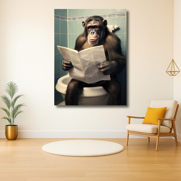 Chimpansees op het toilet met krant