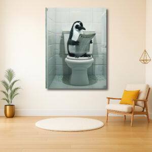 Pinguïn leest krant op toilet