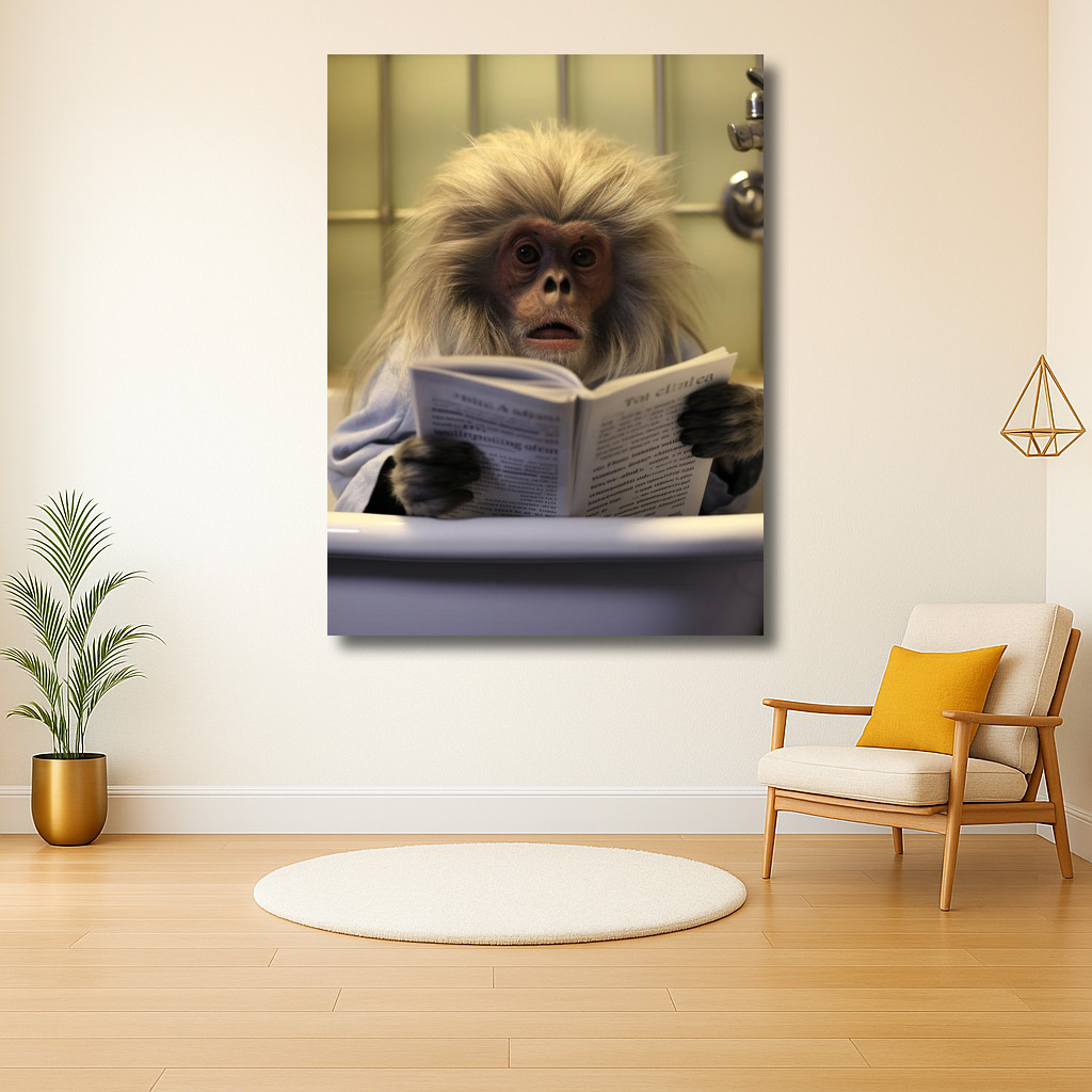 Aap in bad met een boek