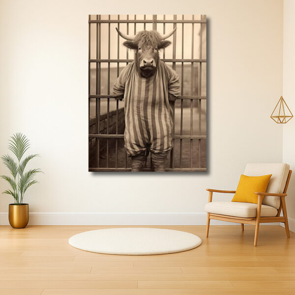 Stier met gestreepte pyjama in gevangenschap