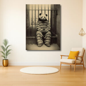 Gevangen panda in nostalgische gevangeniskleding