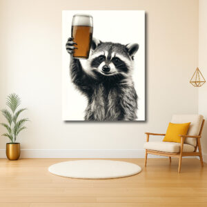 Wasbeer heft een glas bier